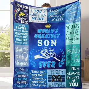 World’s Greatest Son Blanket – Ultra-Soft Blue Plush Throw with Inspirational Quotes to Remind Him He’s Brave & Loved Perfect Son Gift Blanket – “World’s Greatest Son” Inspirational Print Soft Plush for Birthdays, Graduation & Christmas Surprises!