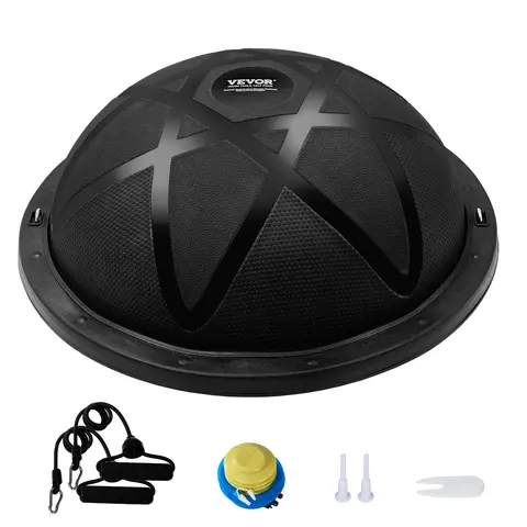 VEVOR Half Balance Ball Trainer - 23 in Home Fitness Equipment, 660 lbs Capacity Heavy Balance Ball, Home Gym Kit with Resistance Bands & Pump, Black Exercise Equipment for Full Body Workouts
