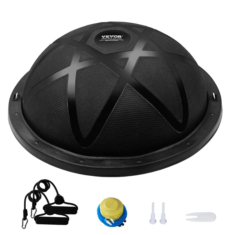 VEVOR Half Balance Ball Trainer - 23 in Home Fitness Equipment, 660 lbs Capacity Heavy Balance Ball, Home Gym Kit with Resistance Bands & Pump, Black Exercise Equipment for Full Body Workouts