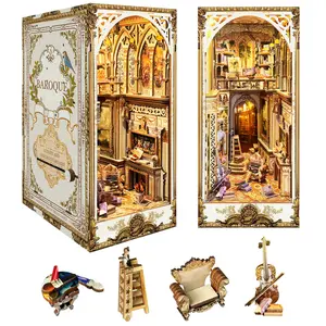 Wooden Book Nook Kit, 3D Country Style Wooden Puzzle, 3D Desktop Decoration Ornament, DIY Model Kit for Bookshelf Decoration