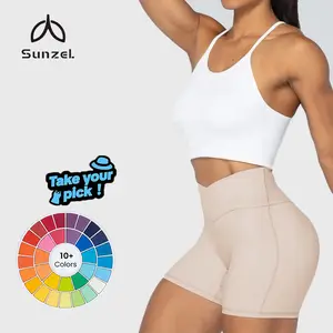 Sunzel Women’s Crossover Biker Shorts, V-Waist High-Rise Yoga/Workout Gym Shorts with No Front Seam and Tummy Control