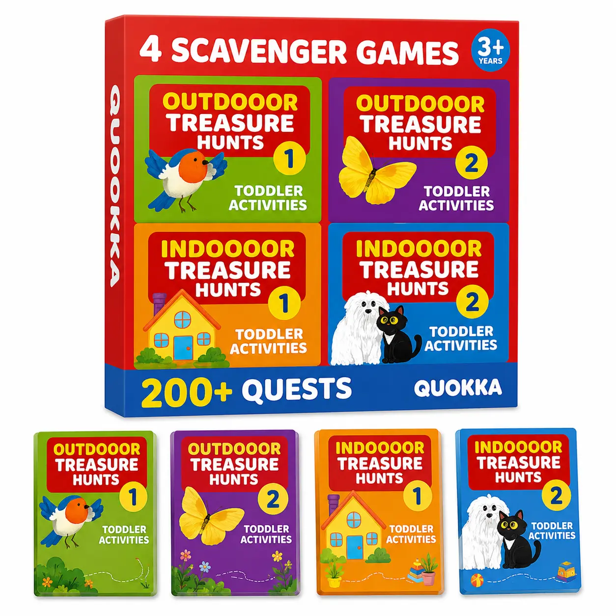 QUOKKA Scavenger Hunt Card Game for Toddlers 3-5 - 200 Visual Stimulation Cards, Indoor & Outdoor Toddler Activities Game Set, Card Games