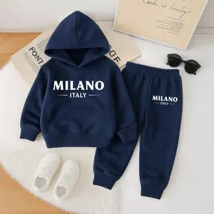Unisex MILANO Print Hoodie Tracksuit Set, Fleece-Lined Sweatshirt & Joggers, Fall & Winter Casual Outfit for Indoor & Outdoor Wear
