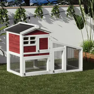Garvee 2-Tier Wooden Small Animal Cage, Weatherproof Hutch with Leak-Proof Tray, Chew-Resistant Metal Ramp, Expandable Design Ideal for Rabbits, Guinea Pigs, Indoor & Outdoor