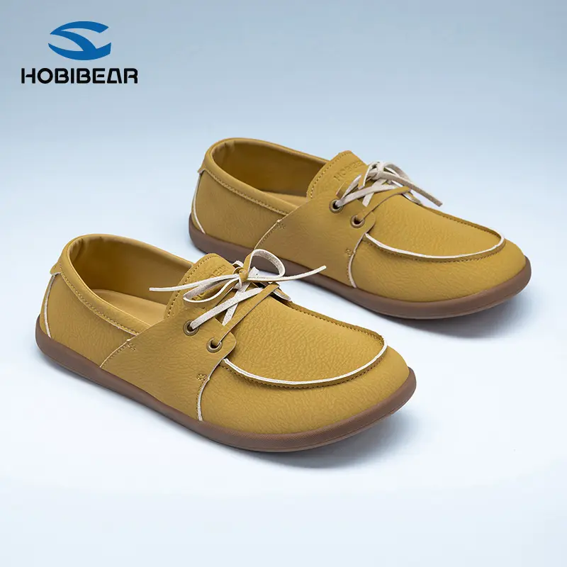 HOBIBEAR Women's Wide Toe Wide Last Boat Shoes - Soft Soled Slip-On Loafers, Lace-Up Casual Flats, Lightweight Walking Commuter Shoes for Office Commuting & Daily Work, Walking Shoes, Commuter Shoes Work Yellow