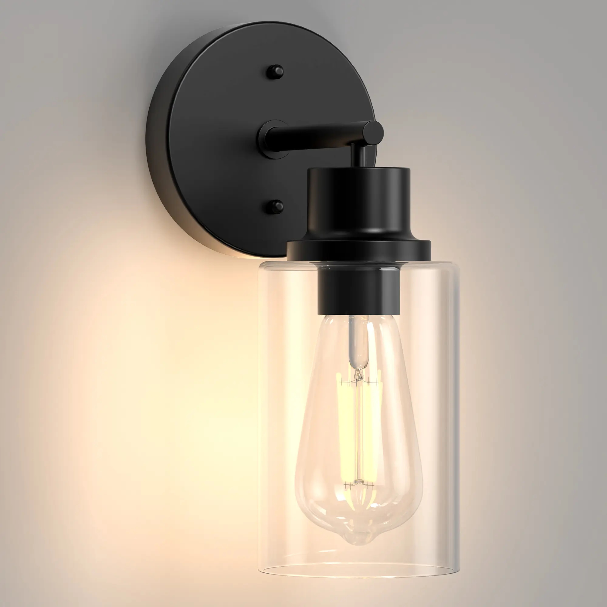 Black Bathroom Wall Sconces, Modern Vanity Light Fixtures with Clear Glass Shade, 1-Light Wall Lamps Over Mirror for Bathroom, Bedroom, Hallway, Living Room
