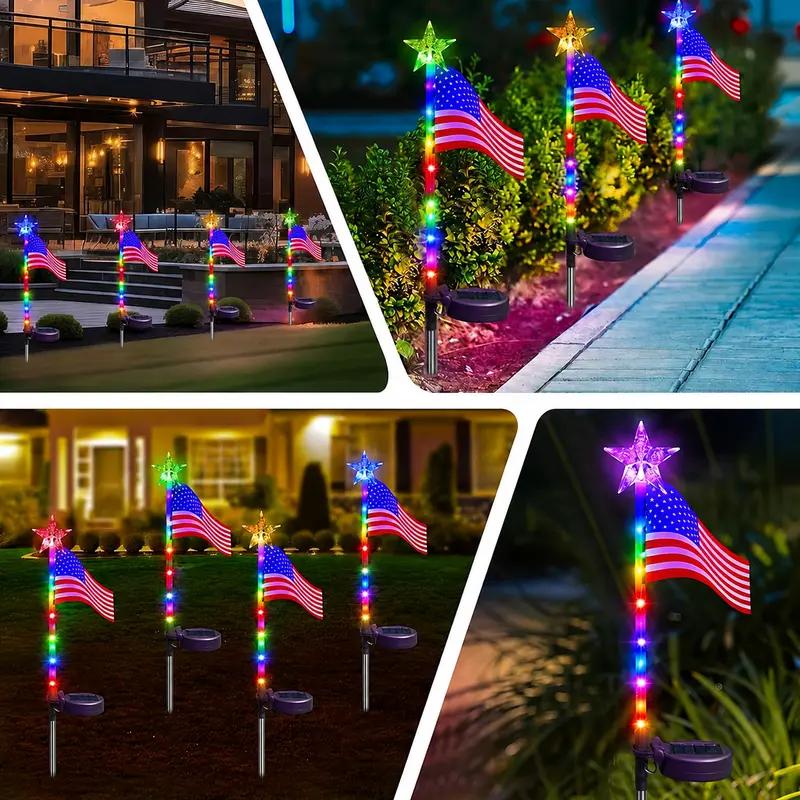 Solar American Flag Lights with 7-Color Changing Star LEDs, Patriotic Outdoor Decor for Fourth of July, Garden, Yard, Lawn & Patio Decorations Solar American Flag Lights with 7-Color Changing Star LEDs, Patriotic Outdoor Decor for Fourth of July, Garden, Yard, Lawn & Patio Decorations