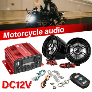 12V Motorcycle Sound System SD USB MP3 Stereo 2 Speakers Motorcycle Bluetooth Audio Remote Control Waterproof Red FM Radio