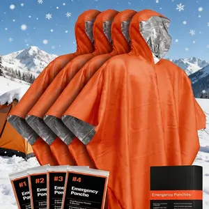 Winter 4-Pack Outdoor Emergency Rain Poncho, Waterproof Raincoat - Adult Waterproof Windproof Dual-Side Wearable Warm Blanket with Polyester Film Liner, Reinforced Stitching Safety Gear Essential for Hiking Camping Emergencies
