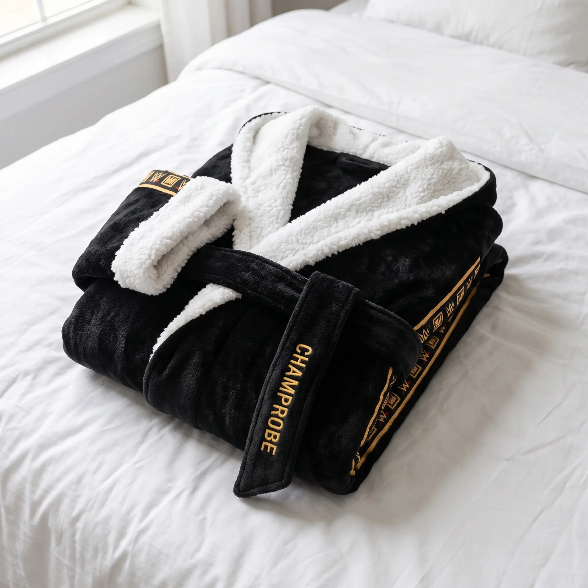 Undisputed Champion Hooded Bathrobe, Plush Fleece Wrestling Championship Robe for Unisex Sleepwear & Lounge Robe