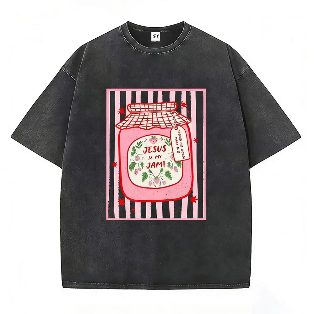 Unisex Lightweight Crew Neck Christian Sports Top - Pink Washed Strawberry Jam Jar Graphic Tee, "Make His Mercy Known" Tagline, S-3XL Sizes, 2Xl