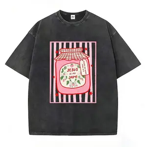 Unisex Jesus Is My Jam Strawberry Jam Jar Graphic T-Shirt, Pink Washed Christian Tee with "Make His Mercy Known" Tagline