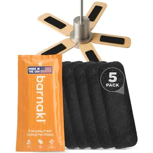 Ceiling Fan Air Purifier Pads, Activated Coconut Shell Carbon Fan Filters Trap Dust, Odors & Allergens, Easy-Stick Universal Fit for Ceiling Fan Blades, Odorless & Unscented - (5 Count)