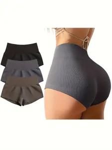 Women 3 Piece Yoga Shorts Sexy High Waist Booty Stretch Workout Exercise Hot Shorts
