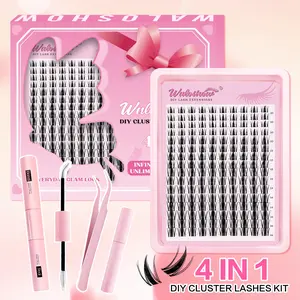 4 in 1 DIY Cluster Lashes Kit, 1 Set Mixed Length Individual False Eyelashes with Cluster Lash Glue & Remover & Tweezers, Professional Eye Makeup Accessories for Women & Girls