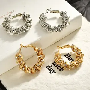 Irregularly woven gold-plated zirconium earrings DDES0642, light luxury, high-end, classic, versatile, unique and exquisite ear jewelry, 14KGold-Plated