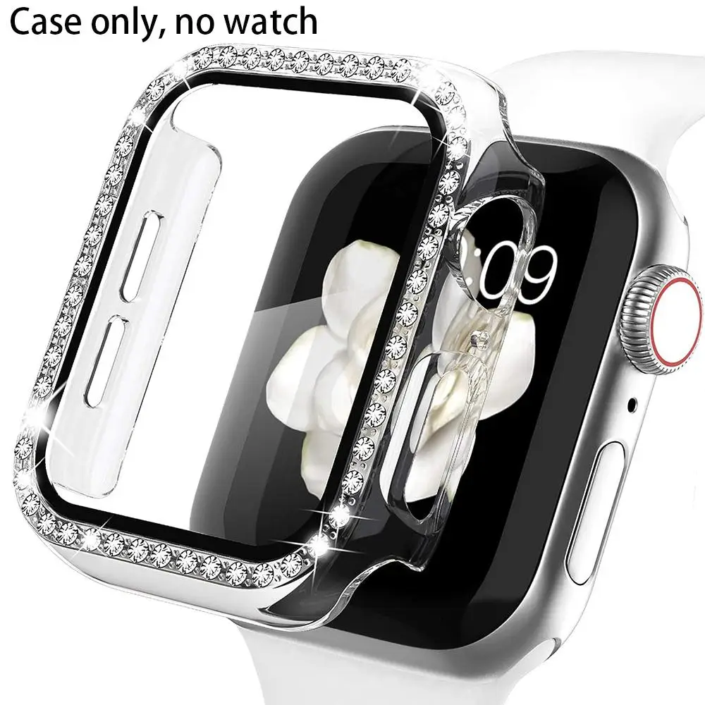 Multipurpose Luxury Shiny Rhinestone Decor Smart Watch Case with Tempered Glass Screen Protector (1 Count), Watch Protective Cover with Screen Film