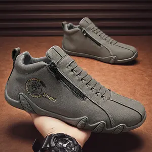 Men's Retro Round-Toe Casual Trainers - Solid Color PU Upper, Fabric Lining, PVC Sole, Zipper Design, Athletic Letter Print, All-Season Sneaker, Sports-Inspired Masculine Footwear, Sneaker Casual Trainers