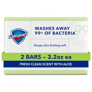 Safeguard Micellar Deep Cleansing Bath Bar Soap, Washes Away 99 Percent of Bacteria, Leaves Skin Soft, Fresh Clean Scent with Aloe, 3.2 oz (2 Count)