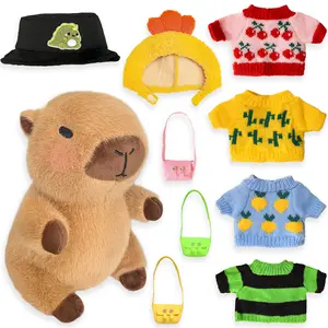 Capybara Plush with 9 pcs Clothes & Accessories, 10.2 in Cute Capybara Stuffed Animal Plush Toys, Little Gifts for Girls