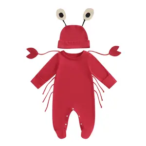 Baby Crab Costume Boys Girls Long Sleeve Lobster Jumpsuit with Hat Cosplay Sea Animal Halloween Costumes