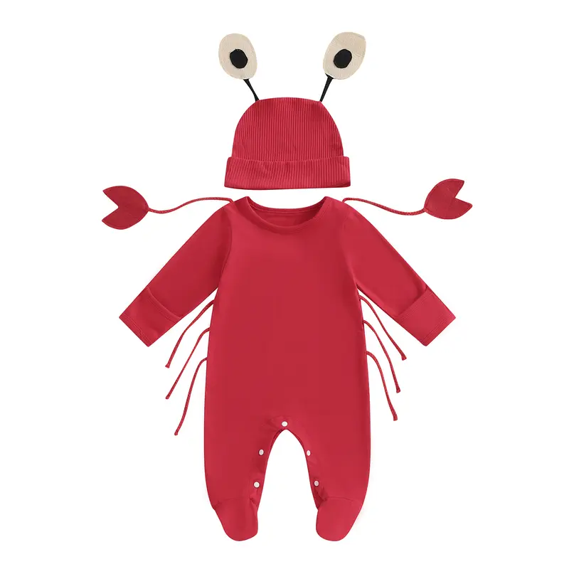 Baby Crab Costume Boys Girls Long Sleeve Lobster Jumpsuit with Hat Cosplay Sea Animal Halloween Costumes