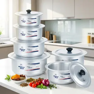 Kitchen King Casseroles Set 7-12 Inches 12 Pcs Modern Hygienic Cooking Pots Heavy Duty Aluminium Cookware for Gas & Electric Stovetops