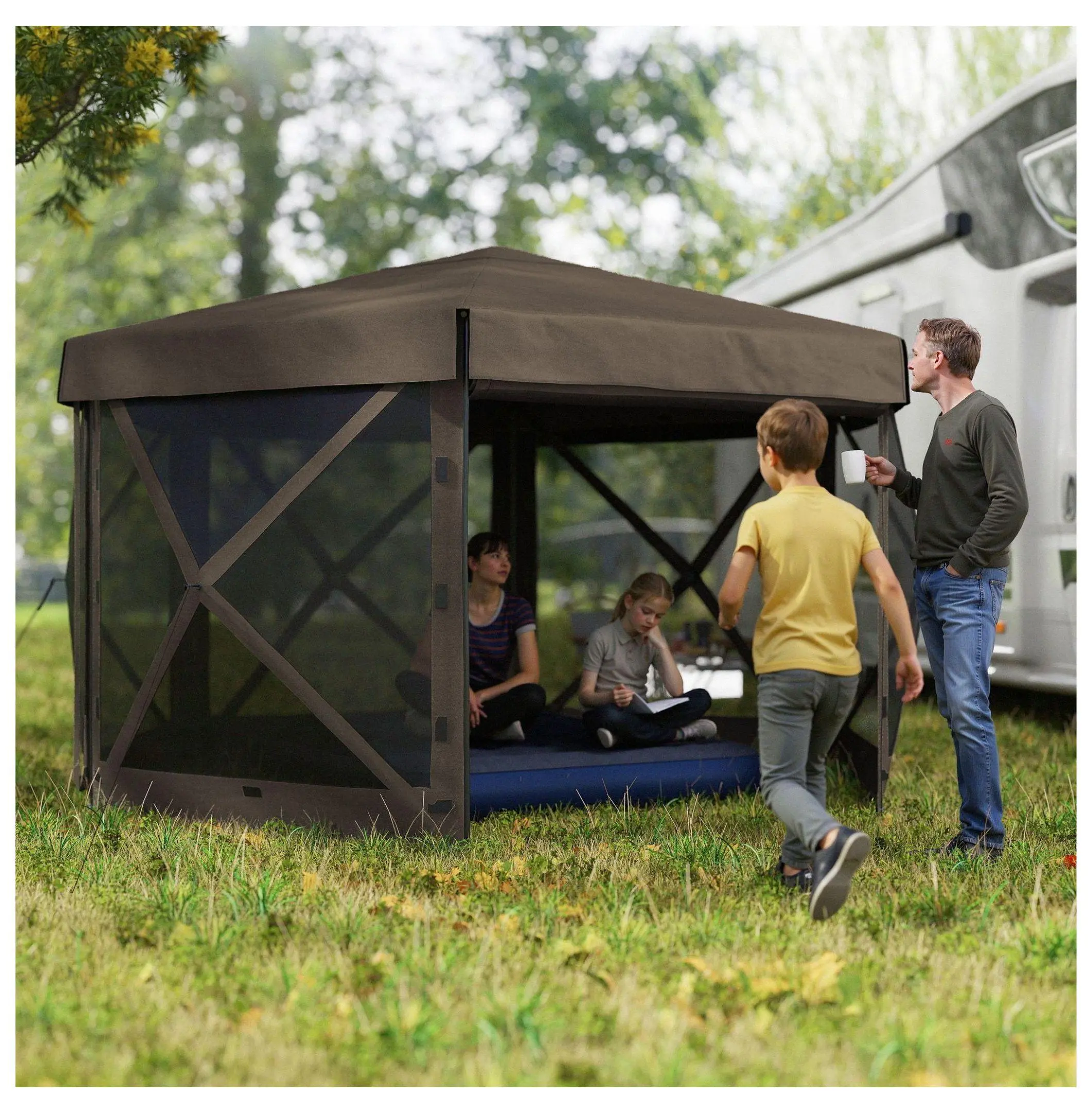 12x12 Hexagonal Pop Up Gazebo Canopy Tent with 5 Sidewalls, Outdoor Shelter Default Title