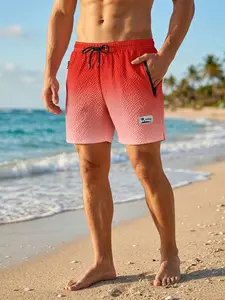Men's Seersucker Fabric Board Shorts with Triangular Mesh Lining, Summer Casual Beach Shorts with 2 Zippered Side Pockets, Breathable Quick Dry Swim Shorts Swim Trunks, Drawstring Elastic Waistband Swimwear Beachwear Swimsuit Bathing Suit Swimming Shorts
