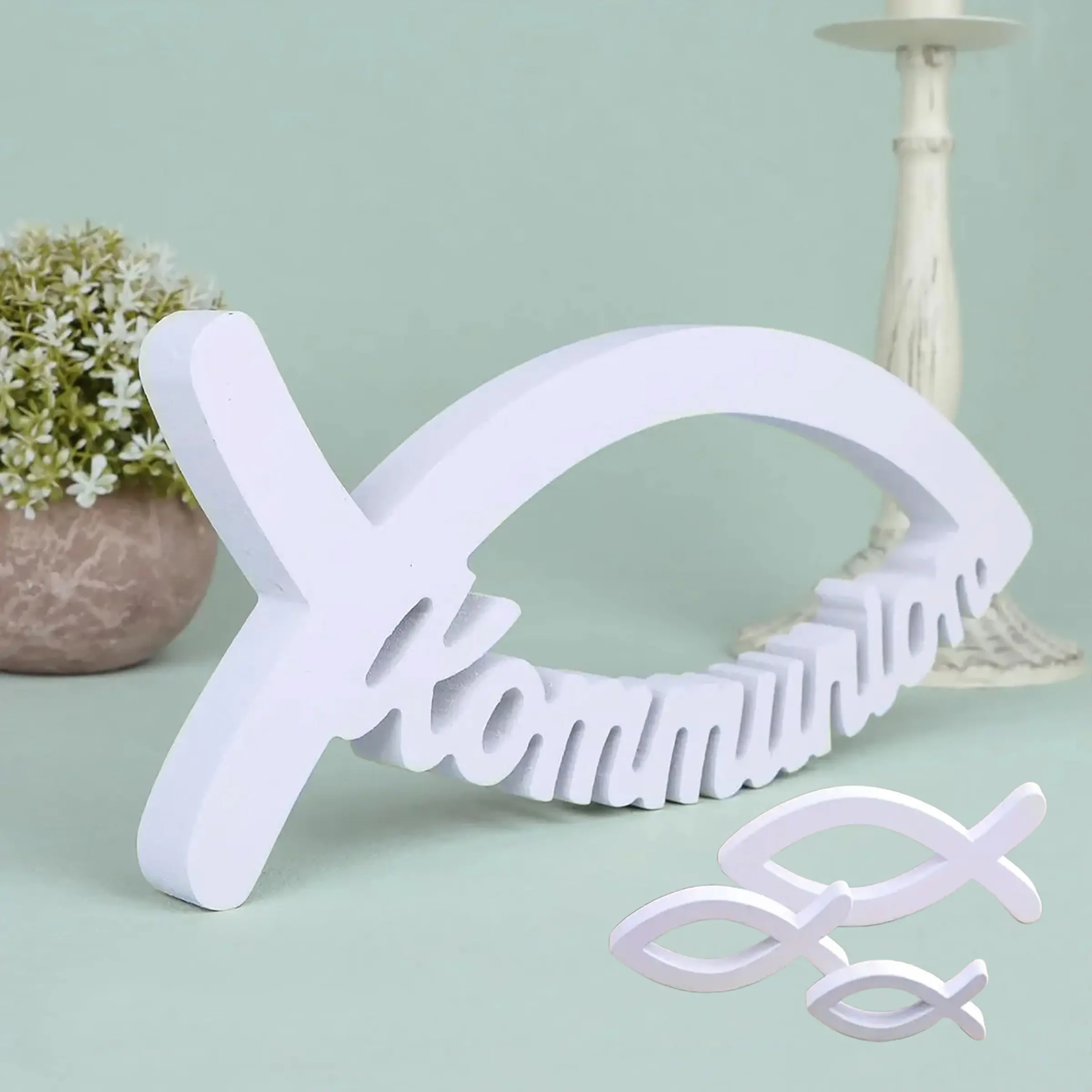 PVC Hollow Fish Baptism Decoration Set, Boy/girl Baptism Ornament, PVC Holy Communion Table Decor, Home Décor Item