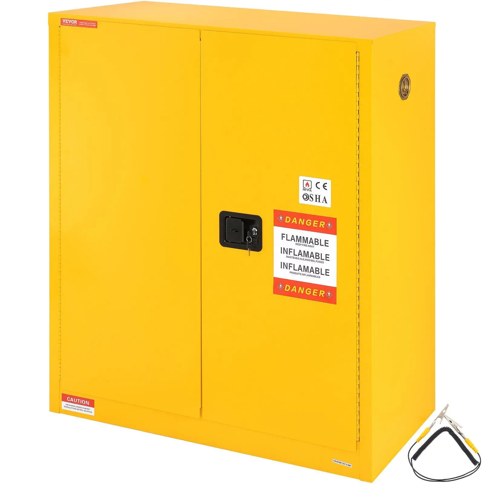 VEVOR 30 Gal Security Safe Box - Cold-Rolled Steel Explosion-Proof Flammable Storage Cabinet, 43.1x18.1x50.1 in, 1 Adjustable Shelf, 2 Manual Doors, Key Lock, Yellow Galvanized Steel Organizer for Industrial Use, Lock Box, Collecting Tank
