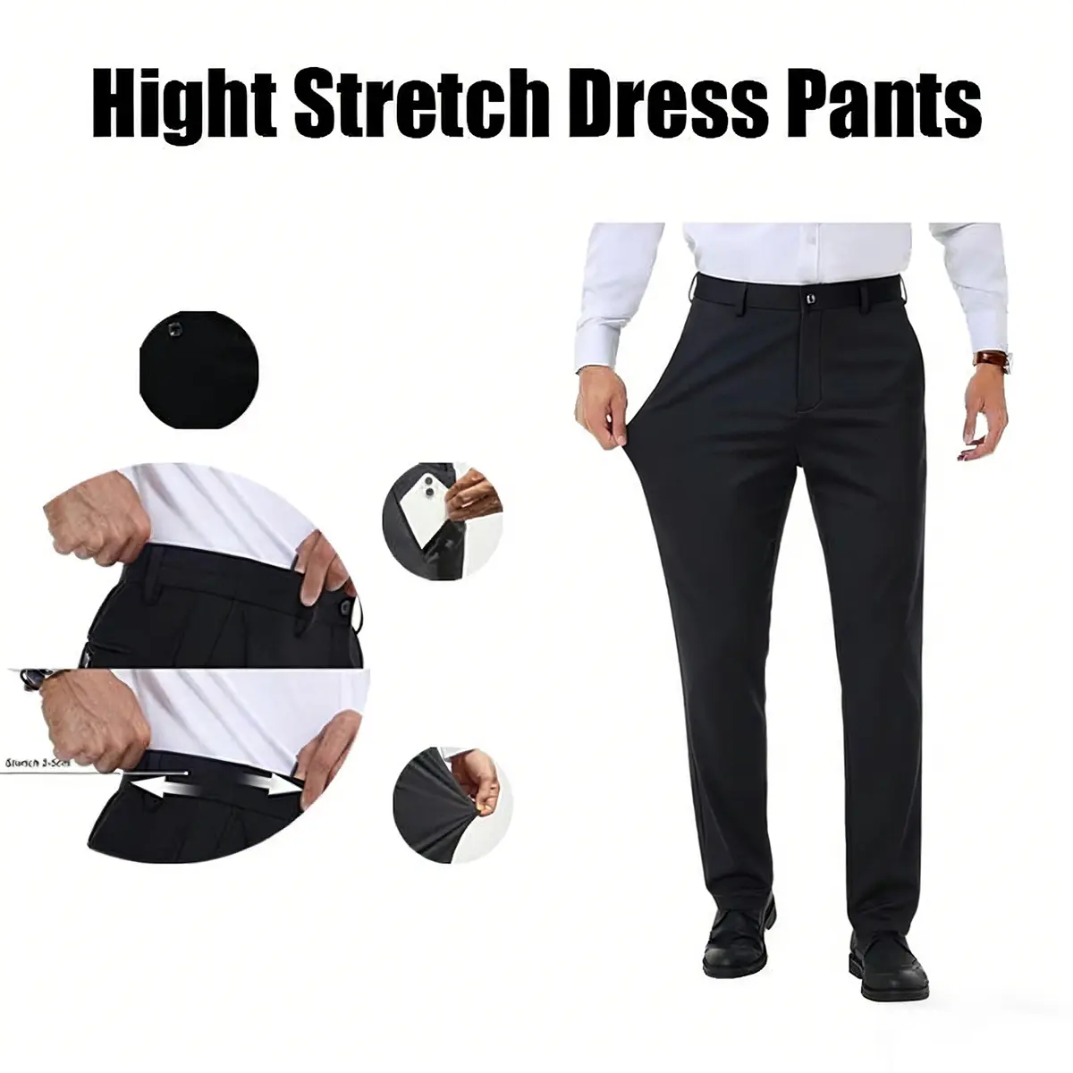 Men's Business Casual Stretch Dress Pants, All-Season Wear, Wrinkle- Straight Leg, Versatile Styling, Office Business Negotiation, Corporate Work Attire, Lightweight Soft Fabric, Multiple Color Options, Crown Embroidery Men's Suit Pants