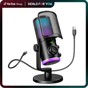 fifine AM6 Condenser Gaming Microphone, PC USB Microphone with Game Chat Balance, Desktop Computer RGB Mic with Quick Mute, Noise Cancellation for Podcasting/Streaming, dealsforyoudays