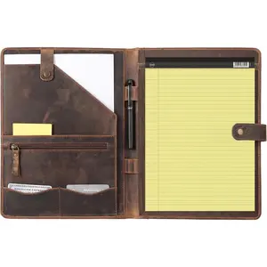Leather Portfolio Folder with Luxury Pen and Button Closure | Business Padfolio for Professionals |  Organizer with Legal Pad Holder & Card Slots (Distressed Tan)