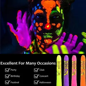 12pcs Neon Glow-in-the-Dark Face & Body Paint Sticks Face & Body Paint Set - UV Fluorescent Crayons for Halloween, Masquerade, Mardi Gras & Music Festivals, Black Light, Makeup Kit, Birthday Party face paint
