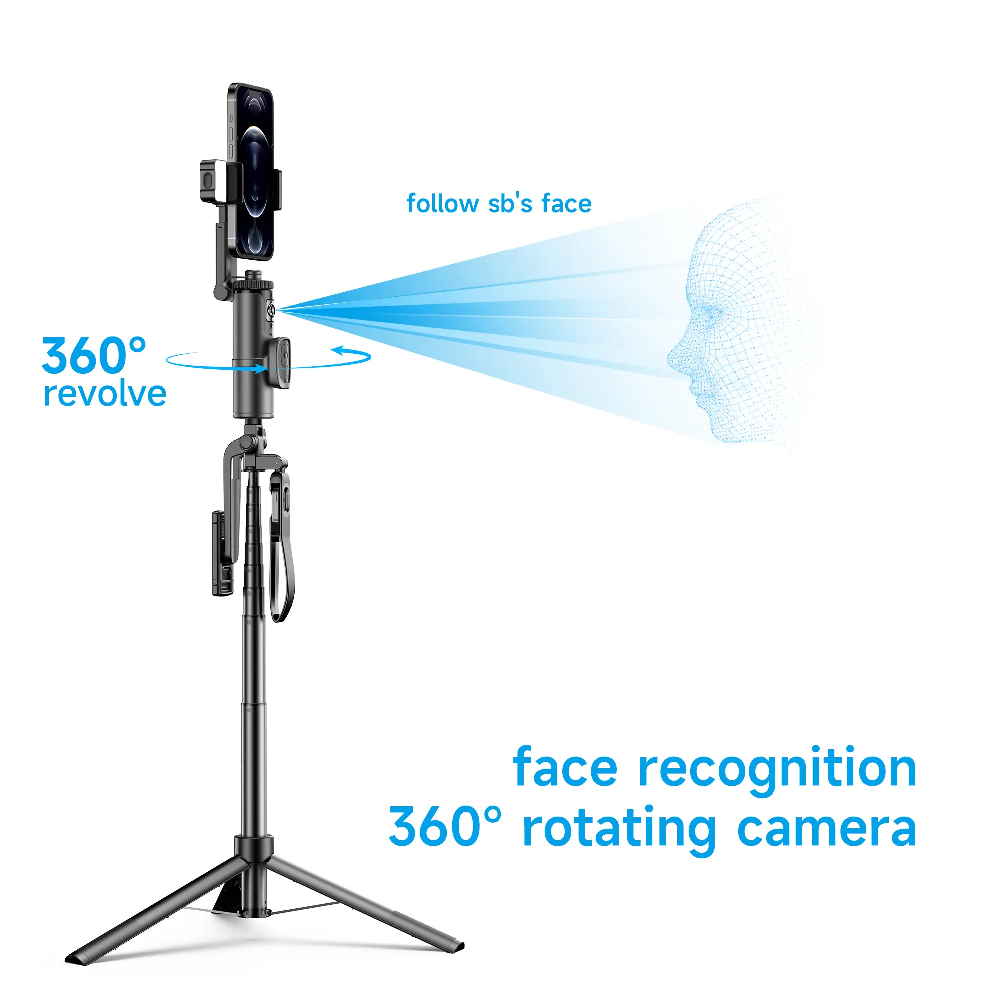 AI Auto Face Tracking Tripod with Detachable Tracking Stand, No App Needed, 360° Rotation Selfie Stick Tripod with Bluetooth Remote & Gesture Control for iPhone & Android, Hands-Free Filming for TikTok, Vlog & Content Creation, Tracking Tripod Combo(A300+