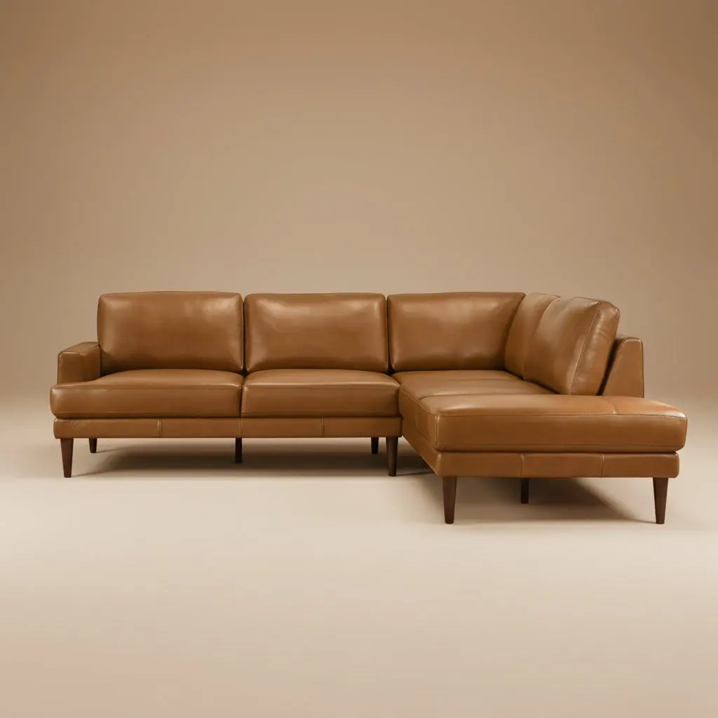 Harmony Tan Leather Sectional Sofa Right Facing Chaise