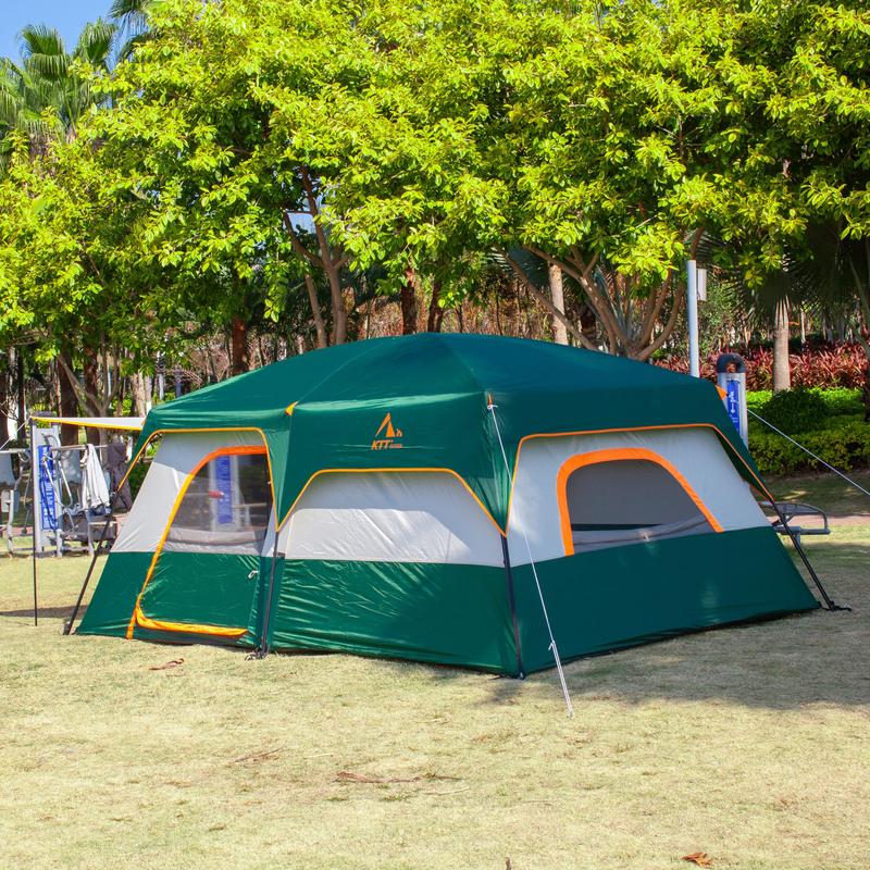 Extra Large Tent 6-10-12-14 Person(a) Family Cabin Tents 2 Rooms 3 Doors And Windows With Mesh Straight Wall Waterproof Double Layer Big For Outdoor Picnic Camping Gathering