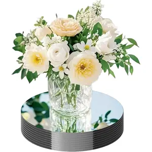 20 Pack 12inch Round Mirror Centerpieces for Tables, No Glass Acrylic Circle Mirror Tray Candle Plates for Wedding Christmas Home Table Decoration