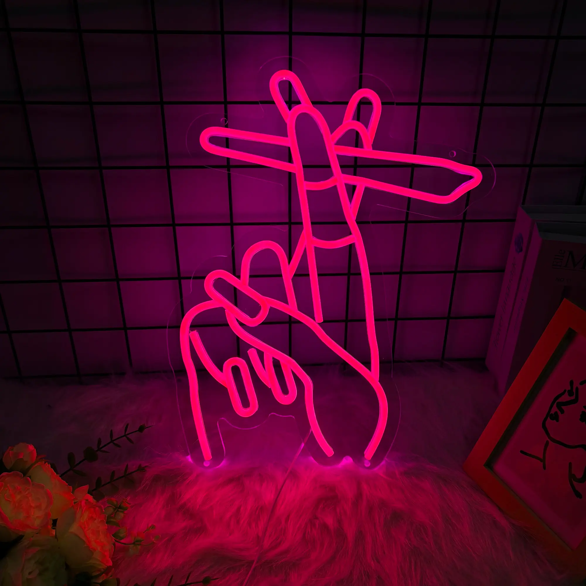 Hand-10 Dimmable Wall LED Neon Sign, Interior LED Lights, Party Lights, Mood Lighting, Home Items for Room Decor, Business Signage, Funny Gift (1Pcs), Atmosphere Night Light, Colorful Light