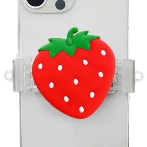 Cute Red Strawberry Phone Grip Slide - Kawaii Collapsible Anime Sliding Phone Stand & Holder for iPhone, Detachable Phone Grips for Back of Phone, Aesthetic Phone Charm & Accessories for Women