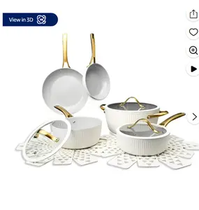 Thyme & Table Signature 12-Piece Cookware Set Non-Stick- White & Gold