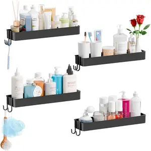 4 Pack in Shower Organizers,Adhesive Shower ,No Rust  Shower Shelves & Storage Rack,Plastic Bathroom Shelves,Bathtub Storage Organizer,Shampoo,Conditioner Holder for Washroom,Black