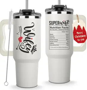 Gifts For Wife - Wife Tumbler 40Oz from Husband, Wifey Gifts on Birthday & Anniversary, Present Ideas for Wifey Her, Cool Wedding Coffee Cup with Straw and Handle, Drinking Mug for Women 40 OZ Stainless Steel Tumbler