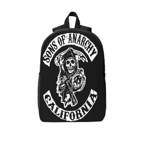 "Sons of Anarchy" Reaper Logo Backpack — High-Capacity Casual Daypack, Ideal for School, Travel, and as a Birthday Gift for Motorcycle Enthusiasts