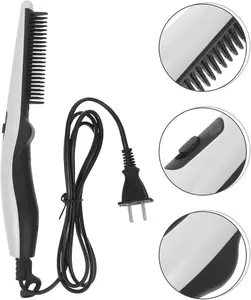 Hair Straightening Comb and Beard Straightener - Electric Portable Hairdressing Comb, White, Negative Ion Hair Straightener Styling Comb Hot Comb Press Beard Brush For Men