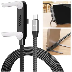 240W Braided Fast Charge Cable, 2026 New Invisible Holder Charger Cable with Stand, 4.92ft Foldable Durable 240W Stand Data Cable USB-C Cord 90 Degree Right Angle USB C Cable, Type C to Type C (1)