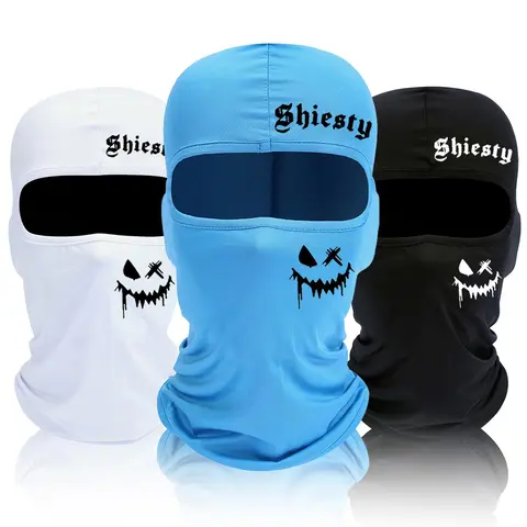 Letter & Smiling Face Pattern Balaclava Face Mask, Summer Cooling Neck Gaiter, UV Protector Motorcycle Ski Hat for Men & Women, Motorcycle Bandana
