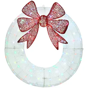 Thirty six inch dual color led christmas wreath with big red bow remote control adjustable brightness daily timer design for indoor outdoor door window holiday decor