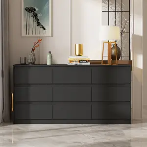 FUFU&GAGA Modern Wood Dresser 63" Wide 9 Drawer No Handle Organizer for Home Spaces Sleek Design Storage Solution Ideal for Clothes & Accessories